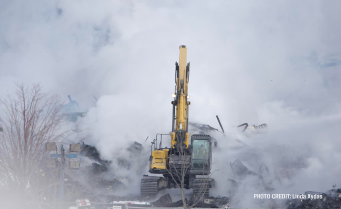 Fire scene on Day 4 at Bartlett warehouse fire Sunday, February 6, 2022 (PHOTO CREDIT: Linda Xydas)