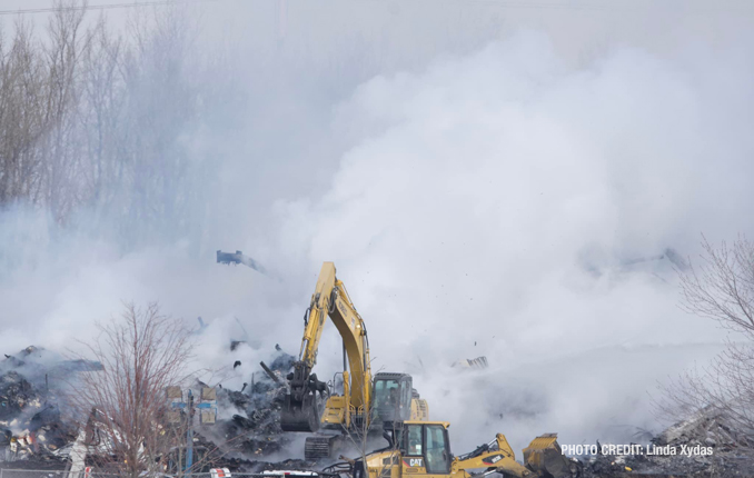 Fire scene on Day 4 at Bartlett warehouse fire Sunday, February 6, 2022 (PHOTO CREDIT: Linda Xydas)