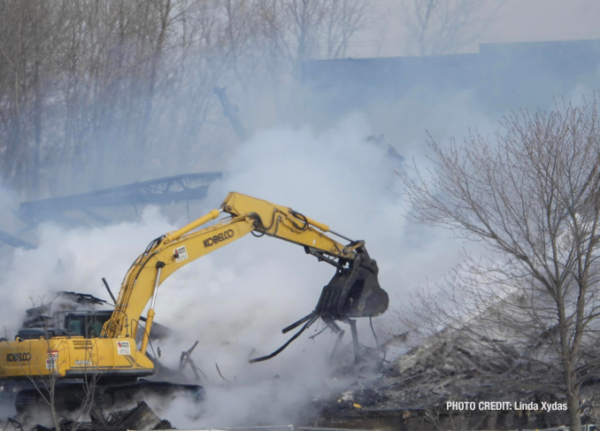 Fire scene on Day 4 at Bartlett warehouse fire Sunday, February 6, 2022 (PHOTO CREDIT: Linda Xydas)