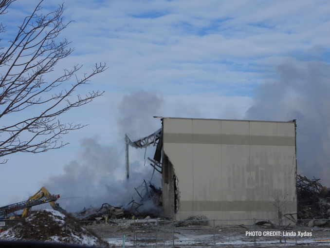 Fire scene on Day 4 at Bartlett warehouse fire Sunday, February 6, 2022 (PHOTO CREDIT: Linda Xydas)