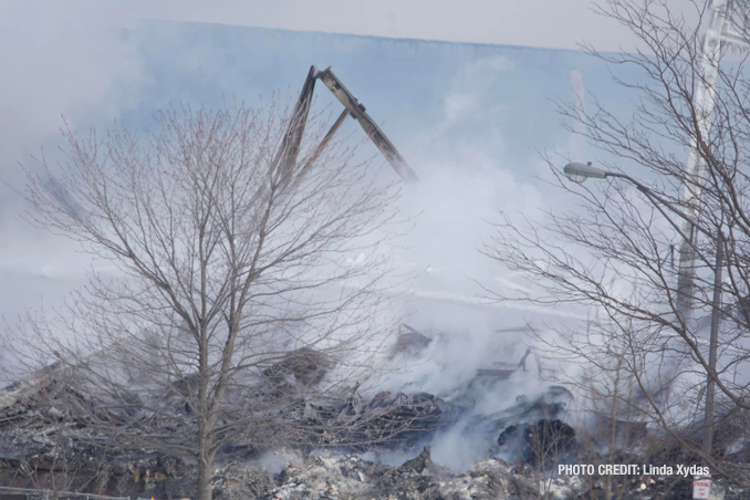 Fire scene on Day 4 at Bartlett warehouse fire Sunday, February 6, 2022 (PHOTO CREDIT: Linda Xydas).