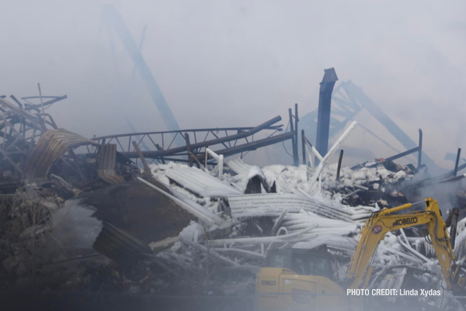 Fire scene on Day 4 at Bartlett warehouse fire Sunday, February 6, 2022 (PHOTO CREDIT: Linda Xydas)