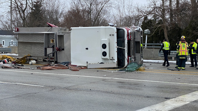 Fire engine rollover in crash at Palatine Road and Quentin Road in Palatine.