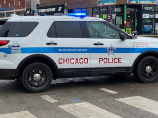 Chicago Police Department SUV blocking an intersection in the Albany Park neighborhood in Chicago