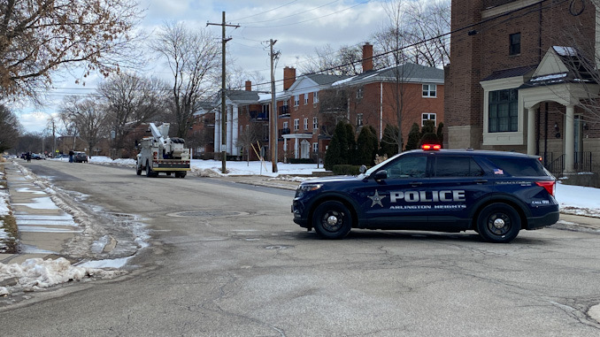 Arlington Heights police blocking Miner Street between Hickory Avenue and Dryden Place