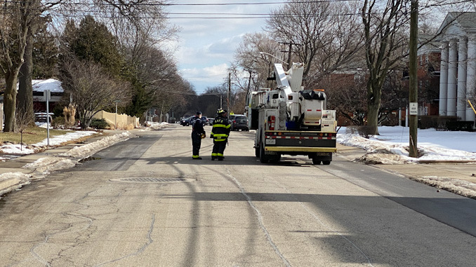 Arlington Heights firefighters and ComEd investigating downed power line after it was hit by a truck