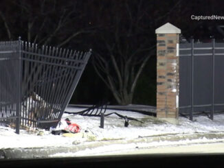 Location where vehicle crashed through Concorde Banquets fence on Rand Road in Kildeer