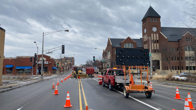 Water main repair work at Arlington Heights Road and Sigwalt Street in the middle of the intersection