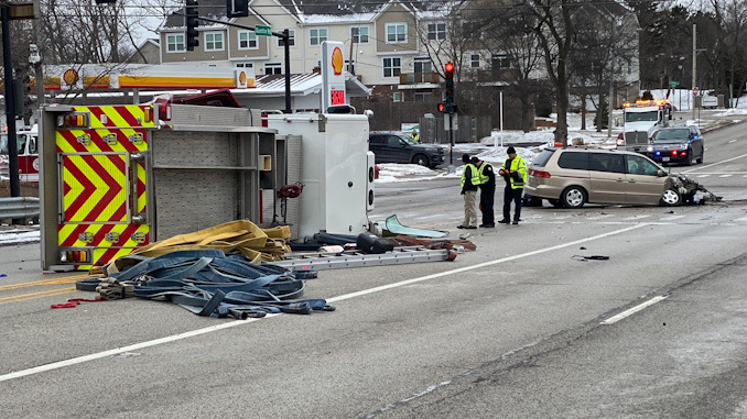 Palatine fire engine in rollover crash with a minivan.