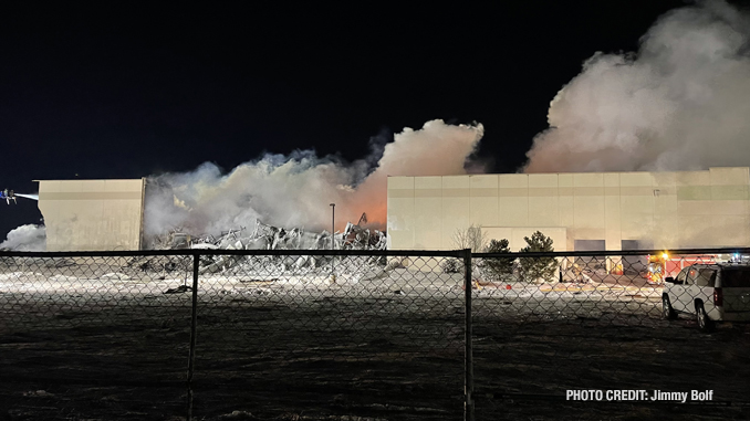 Fire scene on Day 3 at Bartlett warehouse fire Saturday night, February 5, 2022 (PHOTO CREDIT: Jimmy Bolf)