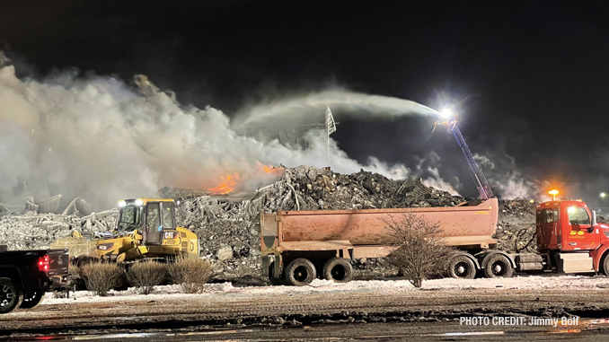 Fire scene on Day 3 at Bartlett warehouse fire Saturday night, February 5, 2022 (PHOTO CREDIT: Jimmy Bolf)
