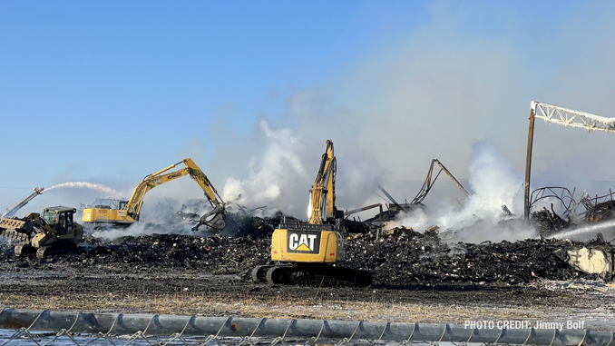 Fire scene on Day 4 at Bartlett warehouse fire Sunday, February 6, 2022 (PHOTO CREDIT: Jimmy Bolf)
