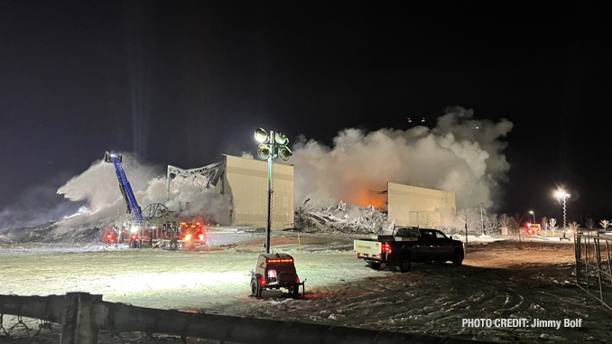 Fire scene on Day 3 at Bartlett warehouse fire Saturday night, February 5, 2022 (PHOTO CREDIT: Jimmy Bolf)