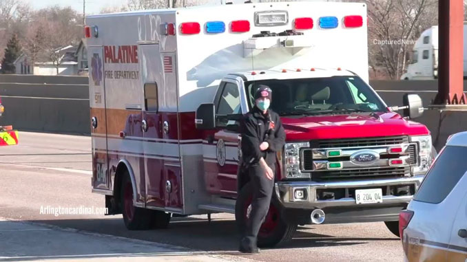 Palatine Ambulance 84 on southbound Route 53 just before transport to a nearby hospital