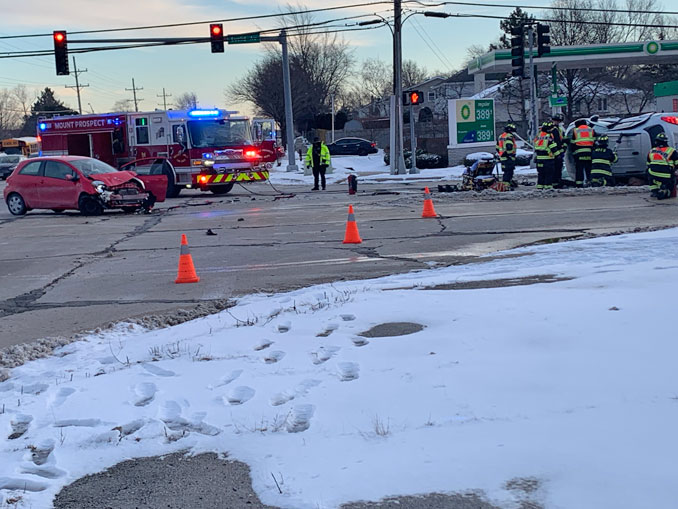 Rollover crash at Euclid Avenue and Wolf Road in Mount Prospect (PHOTO CREDIT: Ryan Alsceneuh)