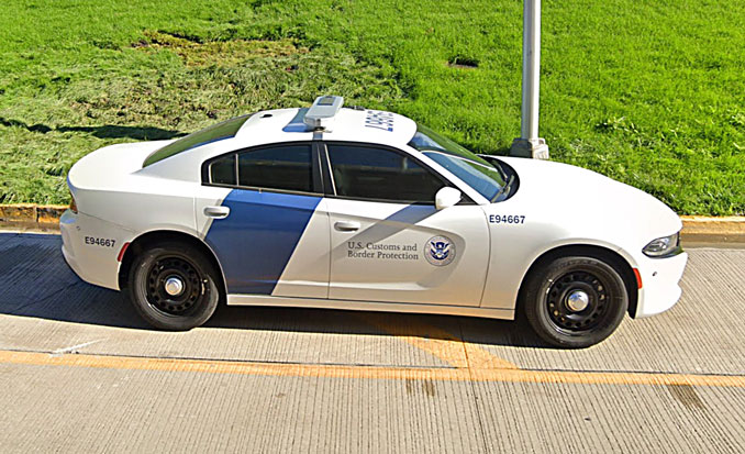 US Customs and Border Protection squad car outside the Arrivals Level at International Terminal 5 (Image capture October 2021 ©2022)