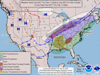 US Weather Map for 6 AM CT Thursday Feb. 17, 2022 to 6 AM CT Friday Feb. 18, 2022 (SOURCE: DOC/NOAA/NWS/NCEP/Weather Prediction Center/Asherman WPC/SPC/NHC forecasts)