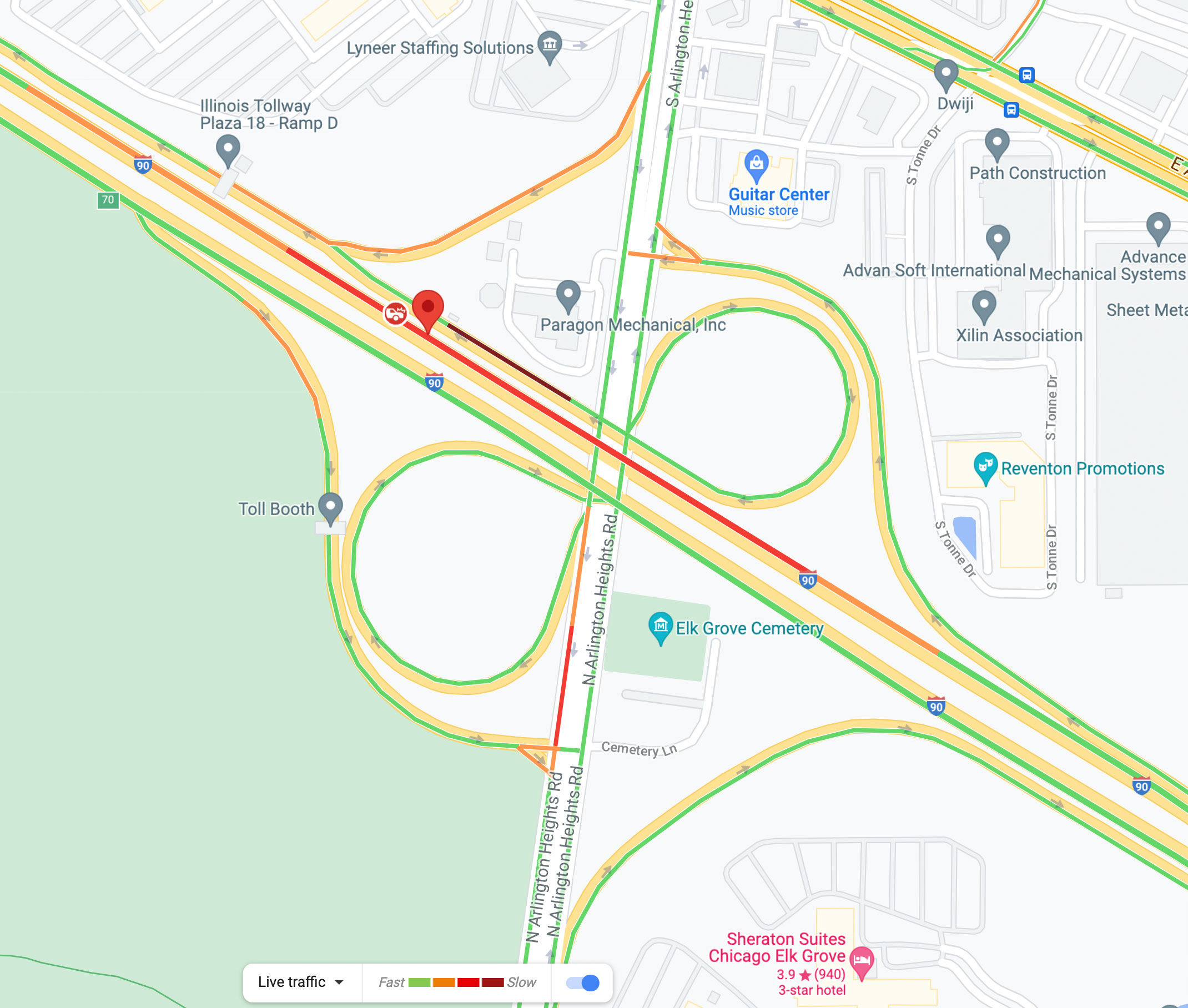 Vehicle fire map I-90 near Arlington Heights Road, Arlington Heights (Map data ©2022 Google)