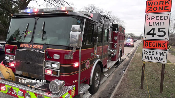 Buffalo Grove Engine 26 at the scene of a garage collapse after a Sprinter van crashed into the structure