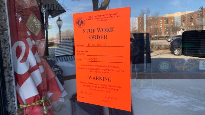 Dunton House Stop Work Order from the Village of Arlington Heights Building and Life Safety Department