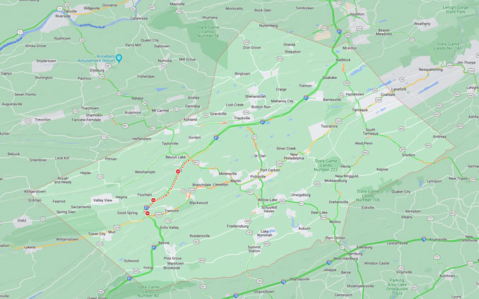 I-81 Schuylkill County pileup crash Monday, March 28, 2022 (Map data ©2022)