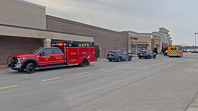 Police and paramedics from Arlington Heights at VisionWorks after fight over mask wearing occurred