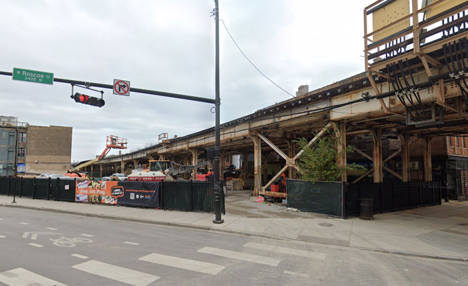 Roscoe and Clark with CTA tracks overhead (Image capture November 2021 ©2022 Google)