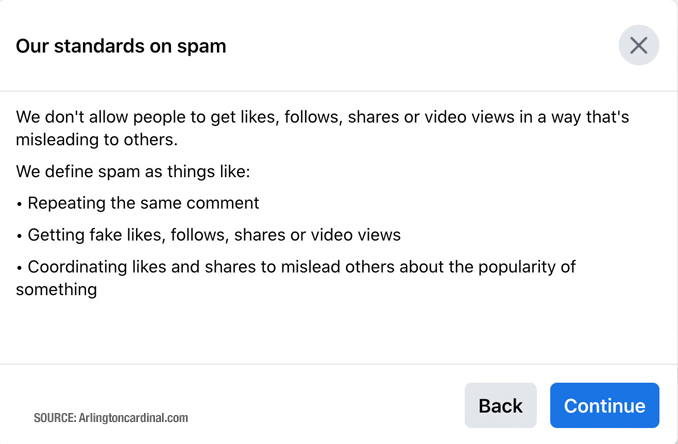 Facebook: Our Standards on Spam