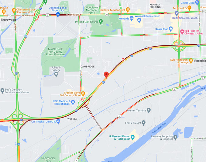 Cattle truck crash I-80 east of Houbolt/Hollywood Roads near Joliet Tuesday, April 19, 2022 (Map data ©2022)