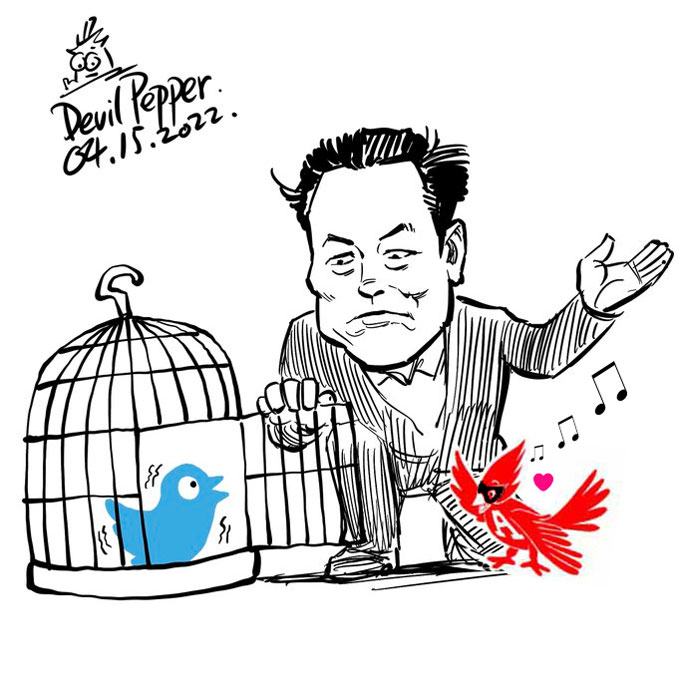 Devil Pepper cartoon freeing Twitter bird with Arlington Cardinal approval  (SOURCE: @remonwangxt)