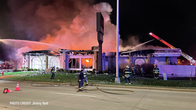 Fire scene at D'Andrea Banquets and Conference Center early Saturday morning, April 16, 2022 (PHOTO CREDIT: Jimmy Bolf)