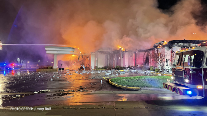 Fire scene at D'Andrea Banquets and Conference Center early Saturday morning, April 16, 2022 (PHOTO CREDIT: Jimmy Bolf)