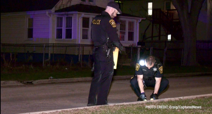Waukegan police search for evidence and gather evidence after two gunshot victims were located at two difference locations Sunday night, April 10, 2022 (Craig/CapturedNews)