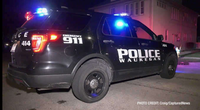 Waukegan police search for evidence and gather evidence after two gunshot victims were located at two difference locations Sunday night, April 10, 2022 (Craig/CapturedNews)
