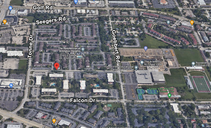 Tonne Drive and Falcon Drive in Arlington Heights (Imagery ©2022 CNES / Airbus, Maxar Technologies, Sanborn, U.S. Geological Survey, USDA/FPAC/GEO, Map data ©2022)