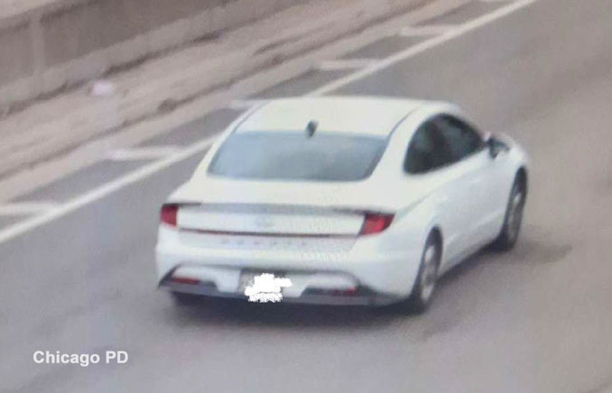 White Hyundai Sonata carjacked on Tuesday, April 19, 2022 and recovered with a suspect in custody later Tuesday (SOURCE: Chicago Police Department)