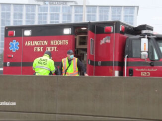 AHFD ambulance at I-90 crash between Golf Road and Route 53 near Rolling Meadows