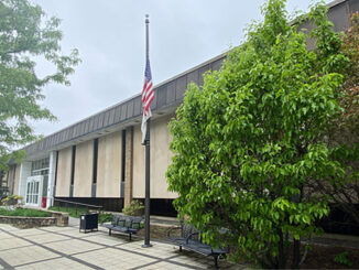 Arlington Heights Memorial Library US flagpole on Dunton Avenue