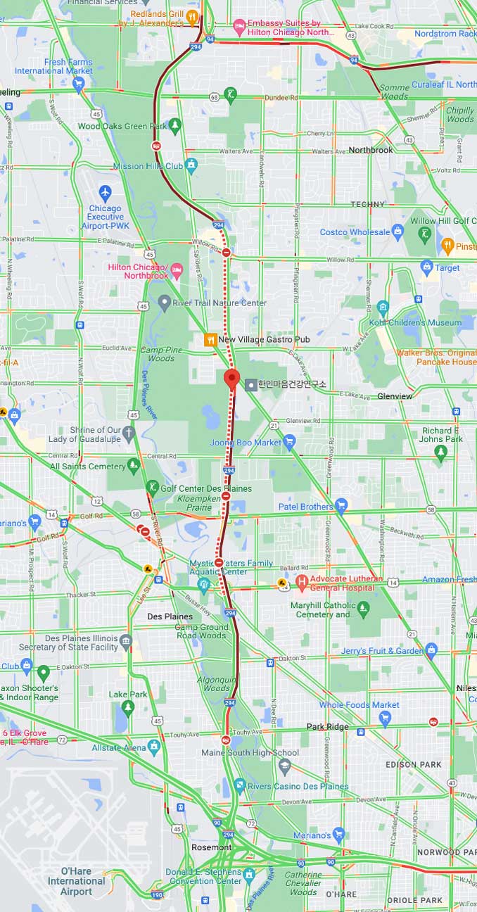 Crash Map I-294 EAST Tuesday, May 24, 2022 (Map data ©2022 Google)