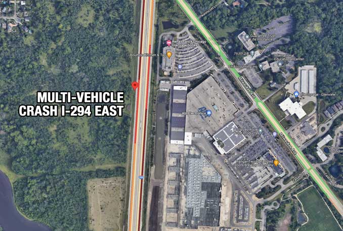 I-294 EAST crash MM47 on Tuesday morning, May 24, 2022 (Imagery ©2022 Google, Imagery ©2022 Maxar Technologies, U.S. Geological Survey, USDA/FPAC/GEO, Map data ©2022)