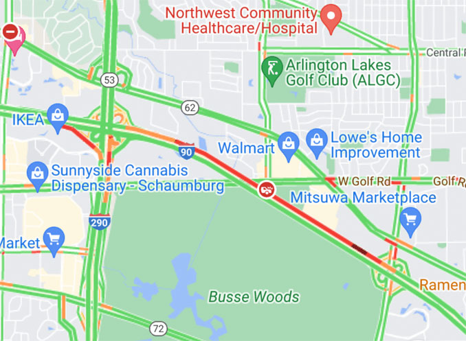 I-90 crash near Rolling Meadows on late Friday morning, May 6, 2022 (Map data ©2022 Google)