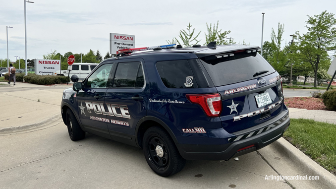 Arlington Heights police at the scene of at least two vehicle thefts at Arlington Nissan on Dundee Roads in Arlington Heights