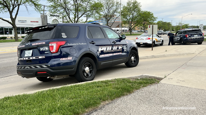 Cook County Sheriff's police at the scene at Arlington Nissan, 1100 West Dundee Road in Arlington Heights