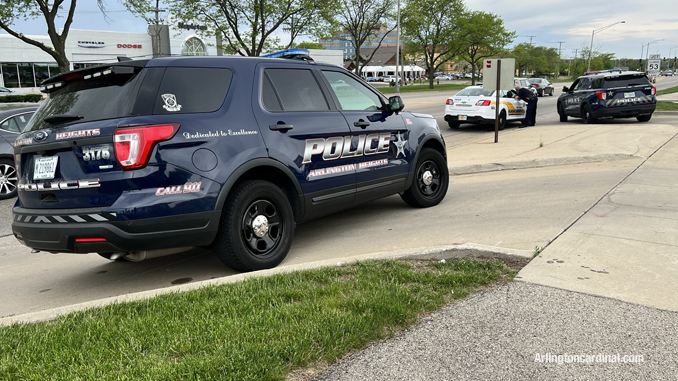 Cook County Sheriff's police at the scene at Arlington Nissan, 1100 West Dundee Road in Arlington Heights