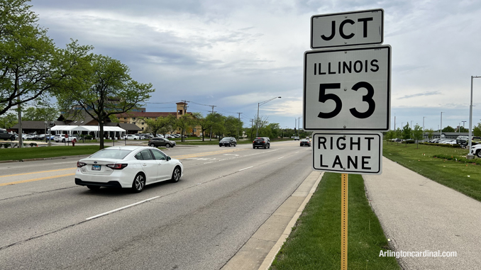 The ramp to southbound Route 53 is a short distance from Arlington Nissan in Arlington Heights