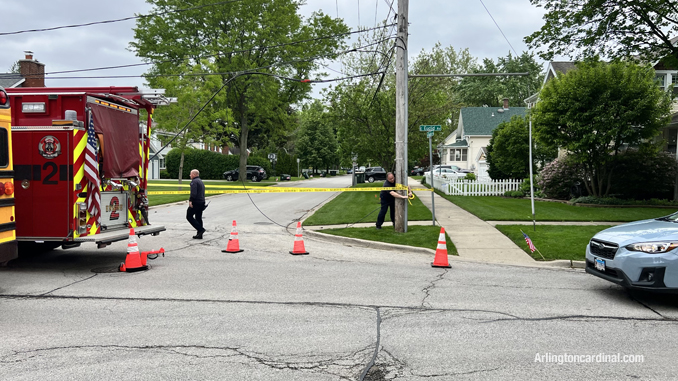 Scene of a downed data/cable line at Euclid Avenue and Douglas Avenue in Arlington Heights