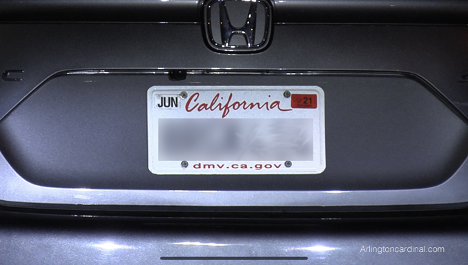 California license plates on Honda Civic stopped in traffic on Saturday, May 7, 2022.