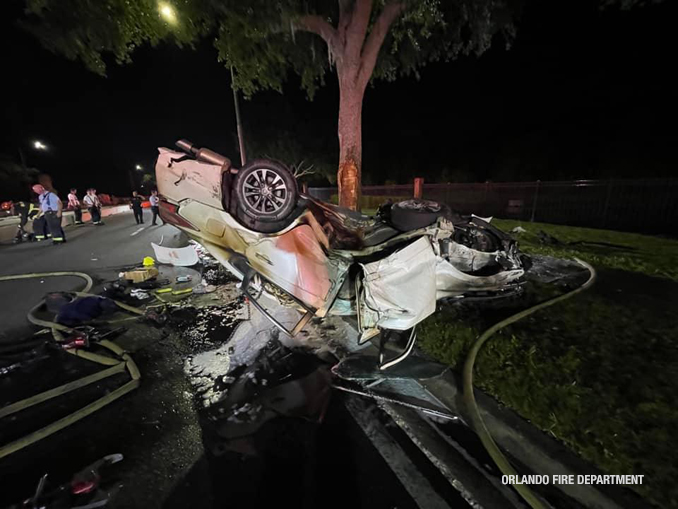 Crash/rescue scene photo near Northlake Parkway and Narcoossee Road, Lake Nona (SOURCE: Orlando Fire Department).