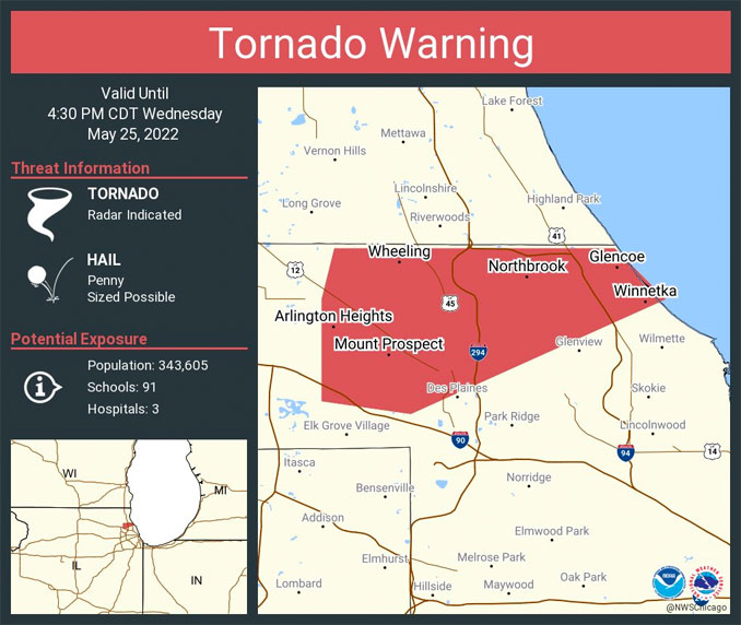 Tornado Warning outline including Arlington Heights that was tweeted at 4:09 p.m. by the National Weather Service (@NWStornado)