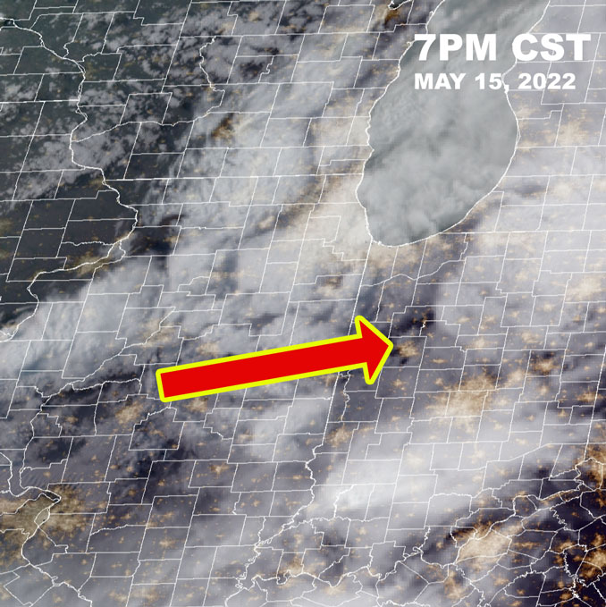 Total Lunar Eclipse Cloud Cover May 15, 2022 (SOURCE: NOAA GOES-East - Sector view: Great Lakes - GeoColor)